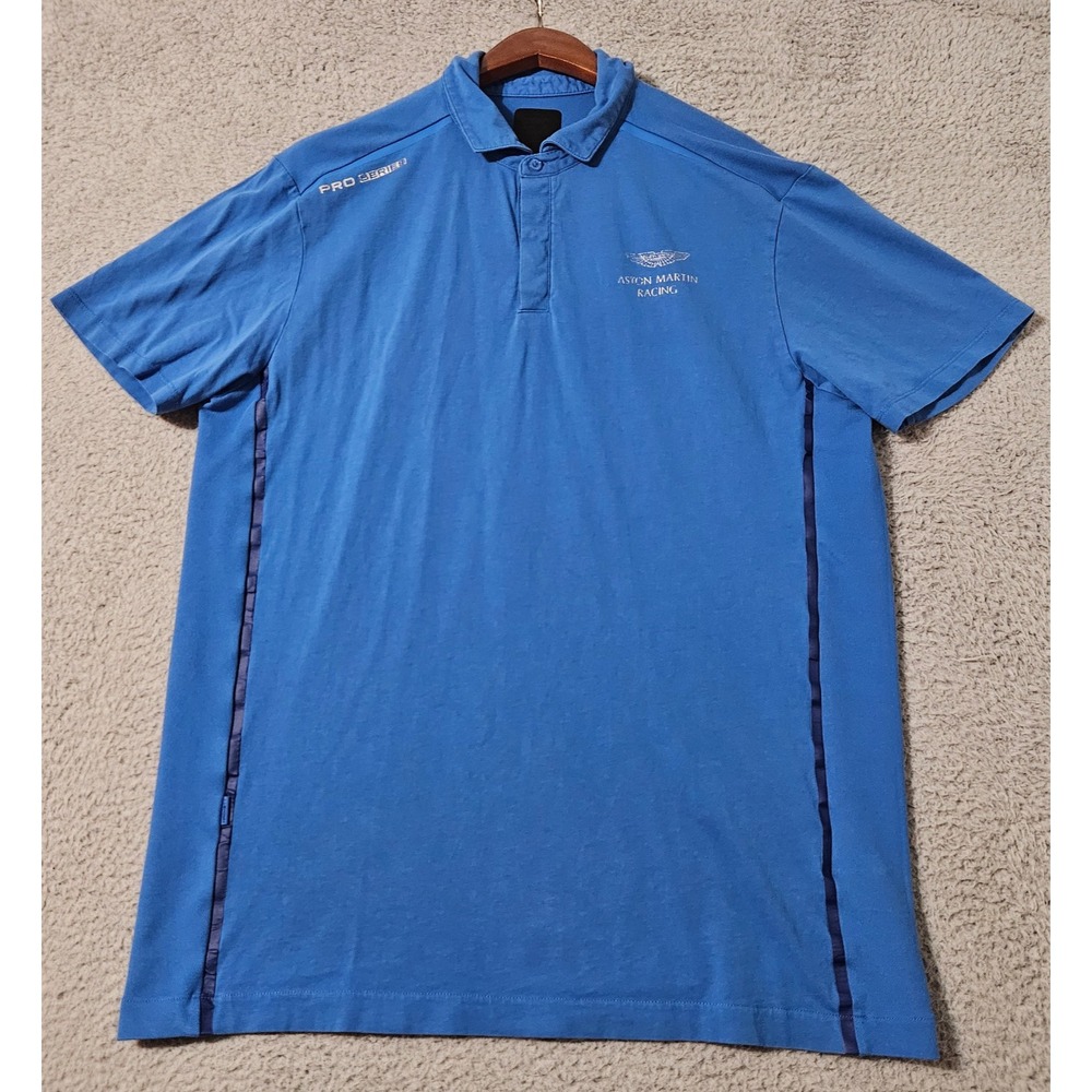 Aston Martin Hackett Polo Shirt‎ Mens Size Large Blue Short Sleeve Casual Racing